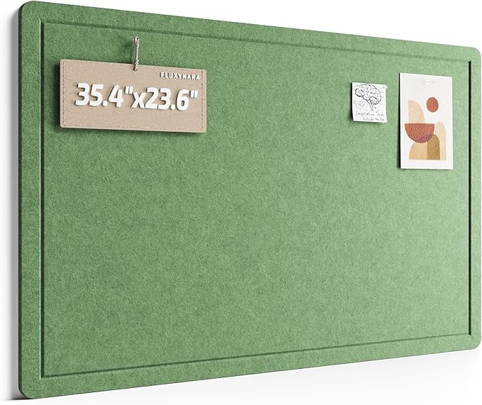 Fluxynara Bulletin Board,35.4" x 23.6" Cork Board Alternative with 12 Safe Removable Adhesive Tabs, Foldable Felt Pin Board for Home Office, Classroom, Bedroom,Entryway for Walls—Moss Green