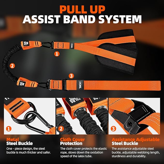 Pull Up Assistance Bands - Adjustable Heavy Duty Resistance Band for Pull Up Bar with 4 Assist Bands, Dual Footrests, Resistance Bands for Ｗorking Out, Strength Training, Home Gym