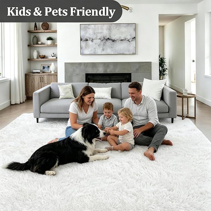 6x9 Area Rugs for Living Room Bedroom: Ultra Soft Fluffy Shag Rug Upgrade Non-Slip Non-Shedding Large Fuzzy Plush Carpet Indoor Floor Carpets for Kids Room Playroom Nursery Dorms Home Decor Ivory