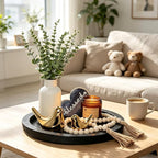 Rustic Modern Farmhouse Decor Set of 7 for Home Decor Living Room, Kitchen Counter, or Coffee Table Centerpieces Decor, Wood Round Decorative Tray Gifts for Women Men