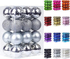 Emopeak 24Pcs Christmas Balls Ornaments for Xmas Christmas Tree - 4 Style Shatterproof Christmas Tree Decorations Hanging Ball for Holiday Wedding Party Decoration (Silver, 2.4"/6.2CM)