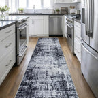 Washable Area Rug 3x14 Entryway Rug: Washable Modern Abstract Soft Thin Rug Indoor Floor No Slip Stain Resistant Carpet for Bedroom Dining Room Farmhouse Nursery Home Office - Dark Black