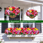 Artificial Geraniums Flowers for Outdoors Spring Decor, 8 Bundles UV Resistant Fake Geraniums Flowers Silk Faux Plants for Home Planter Gardens Table Patio Porch Indoor Summer Cemetery Decor(Color)