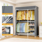 F2C Clothes Rack with Cover, Clothing Racks for Hanging Clothes, Heavy Duty Garment Rack with Shelves and Hanger Rods, White Closet with Gray Cover, 47.2" W x 16.5" D x 78.3" H, Load 630lbs