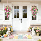 Spring Swags for Front Door Artifical Tulips Teardrop Swag with Burlap Bow Hanging Decorative Easter Wreath for Porch Wall Mother's Day 8.7x15.8 inch