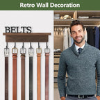 Belt Hanger Organizer for Closet, Wall Mount Belt Rack, Wooden Belt and Tie Organizer for Stores and Displays Mens Accessories (Length 9.8”) Brown