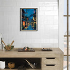 Japanese Tokyo Tea House Canvas Wall Art Japanese City Street Cafe Scene Picture Print Modern Ukiyo-e Decor Poster for Japanese Home Bedroom Decorations Artwork12x16in Black Framed