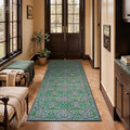 Lessymo Washable Hallway Runner Rug with Rubber Backing, Non Slip 8ft Long Floor Runner for Kitchen, Entryway Indoor, Stain Resistant Soft Boho Vintage Floral Botanical Carpet (2'7"x8' Forest Green)
