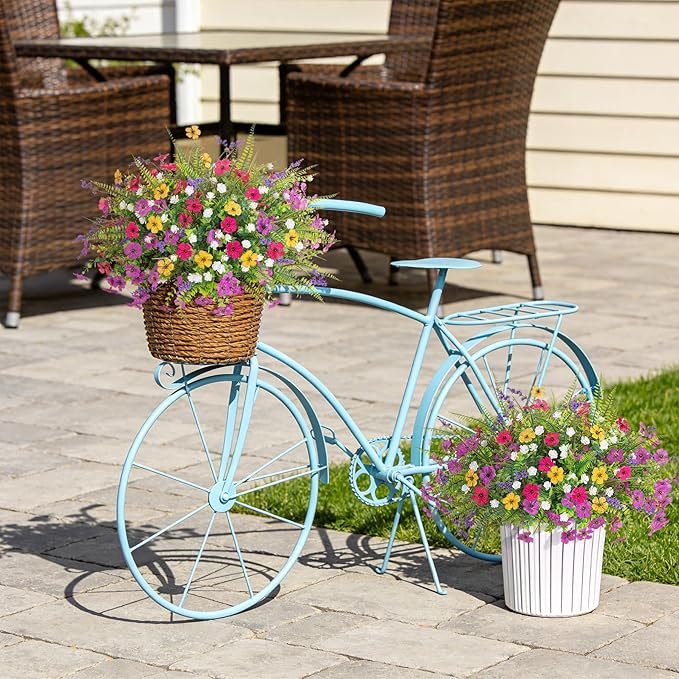 Artificial Fake Flowers for Outdoor Decoration 12 PCS Faux Silk Daisy Flowers for Outdoor Planters Fern Boxwood Monkey Grass UV Resistant for Outside Home Porch Patio Planter Decor
