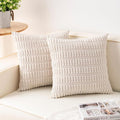 Aegero Pack of 2 Corduroy Decorative Throw Pillow Covers 20x20 InchSoft Boho Striped Pillow Covers Modern Farmhouse Home Decor for Sofa Living Room Couch Bed（Cream White）