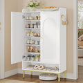 Shoe Cabinet with Doors, 7-Tier Shoe Storage Cabinet with Adjustable Shelves, Wooden Shoes Organizer Cabinets with Top Storage Layer, 28-32 Pairs, for Entryway, Hallway, White SR68703A