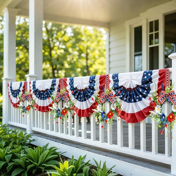 4 Pcs Mini Patriotic American Kitchen Cabinet Wreaths Small 4th of July Floral Swag Wreath for Front Door with Ribbon Daisy July Independence Day Hanging Wreath for Porch Wall Farmhouse Decor