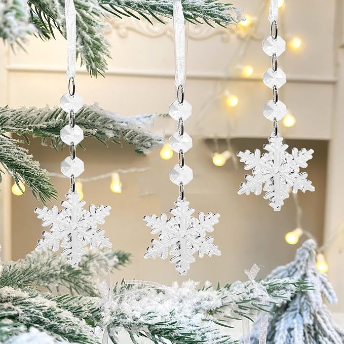 20 Pcs Plastic Winter Snowflake Drip Ornaments Xmas Tree Hanging Decorations for Christmas Tree Wedding Birthday Party Home Window Door Decorations (Transparency)