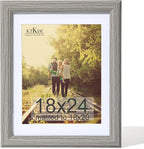KTKDE 18x24 Poster Frame Real Glass,Grey Picture Frame Display Pictures 16x20 with Mat or 18x24 Without Mat, Modern Style Wood Composite Frame,Gallery Wall Frame Wooden ，best gift