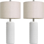PoKat 27.5'' Tall Table Lamps for Living Room Set of 2, Stone-Like Ceramic Bedroom Lamps for Night Stands, Farmhouse Bedside Lamps for Bedroom Living Room, Nightstand Lamps for End Table, Hallway