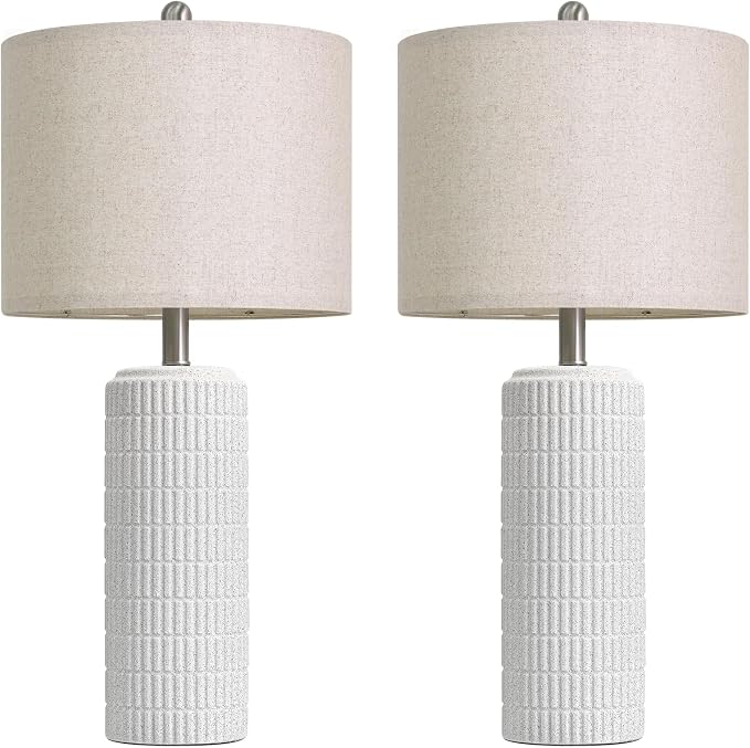 PoKat 27.5'' Tall Table Lamps for Living Room Set of 2, Stone-Like Ceramic Bedroom Lamps for Night Stands, Farmhouse Bedside Lamps for Bedroom Living Room, Nightstand Lamps for End Table, Hallway