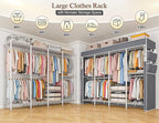 Raybee Clothes Rack with Cover,1100 LBS,Clothing Racks for Hanging Clothes Heavy Duty,Portable Closet with Shelves,Adjustable,White,75.8" W x 17.7" D x 76.9" H