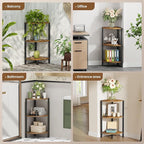 Creso hom Corner Shelf, 3-Tier Industrial Corner Bookshelf with Metal Frame, Multipurpose Corner Display Rack for Living Room Kitchen Bedroom Office Organization and Storage, Rustic Brown