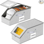 Hat Organizer for Baseball Caps 2PCS Stackable Storage with Clear Window Lid, Flip-Top Access, Space-Saving Hat Box for Closet, Breathable Fabric (Grey)