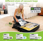 Vacuum Bags for Travel - USB Electric Pump, 15 Pack Carry-on Size Vacuum Seal Bags for Clothing - Space Saver Vacuum Storage Bags for Luggage, Travel Essentials.