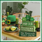 Lineshading 4 Pcs St. Patrick's Day Decor Wooden Shamrock Decoration Saint Patty's Day Tiered Tray Decor Rustic Wooden Shamrock Block Sign Irish Table Centerpiece Farmhouse for Party Home Kitchen