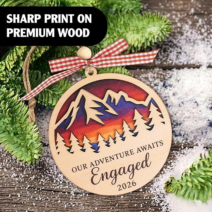 Engagement Ornament 2026, Gifts for Couples, Gifts for Newly Engaged Couples - Engagement Gift for Her, Bride to Be, Couple - Just Engaged Gift for Friends, Women - Wood Christmas Ornament 2026