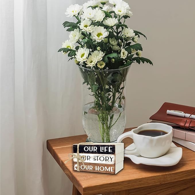 Decorative Books for Home Decor, Rustic Wood Book Stack for Table Decor, Our Life Our Story Our Home Decoration Books for Living Room Bookshelf, Farmhouse Stacked Books Decoration (L57)