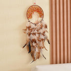 Pretty Jolly Brown Tree of Life Dream Catcher Wall Decor with Healing Crystal Stone Handmade Feather Dream Catchers Decoration Wall Hanging Bedroom Living Room Wedding Party Home Decor-25.6"