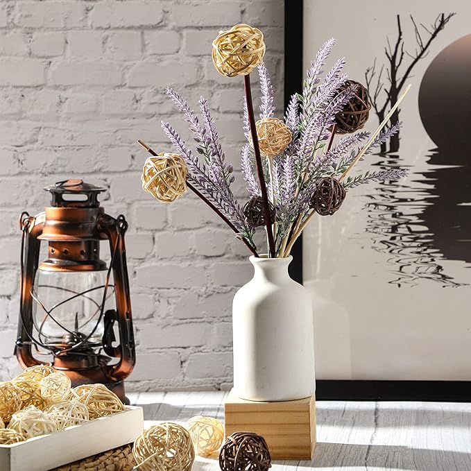 Patelai 36 Pcs Wicker Rattan Balls Decorative Balls for Vase Centerpiece Bowls Orbs Filler for Home Decor,4 Sizes(White, Wood Color, Light Tan, Coffee,2.4'',2'',1.6'',1.2'')
