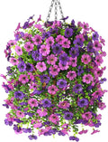 Homsunny Artificial Fake Hanging Plants Flowers Baskets for Outdoor Outside Spring Decor,Faux Silk Daisy UV Resistant Look Real Summer Decorations for Home Porch Patio Yard Garden(Mix Purple