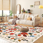 U'Artlines 8x10ft Colorful Floral Area Rug, Machine Washable Ultra Soft Low Pile Non Slip Non Shedding Accent Floor Carpet for Living Room, Bedroom, Dining Room, Office (Beige)