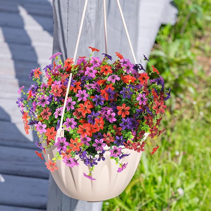 Artificial Fake Outdoor Plants Flowers for Spring Decoration, 12 Bundles UV Resistant Faux Daisy Silk Flower with Eucalyptus Stem for Outside Planters Porch Patio Yard Window Garden (Mix 4 Colors)