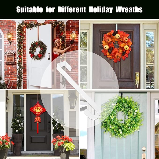 5 Pack 12"+15" Wreath Hanger for Front Door - Large Wreath Metal Hook for Christmas Wreath Over The Door Hanger 2 x 15" and 3 x 12" - White