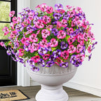MARTINE MALL 18 Bundles Look Real Artificial Flowers for Outdoors, Realistic Fake Outdoor Flowers, UV Resistant Silk Pansy Flowers for Outside Faux Flowers Plants for Outdoor Porch Patio, Pink+Purple