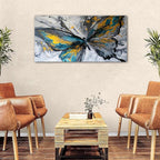 Abstract Butterfly Wall Art Teal Grey Yellow Butterfly Wall Decor Modern Marble Textured Canvas Poster Luxury Fluid Pictures Watercolor Neutral Artwork for Living Room Bedroom Home Decoration 24x48"