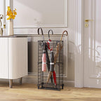AWTATOS Umbrella Holder Entryway, Umbrella Stand Freestanding, Metal Square Umbrella Rack Organizer with a Removable Drip Tray, Hooks, Black