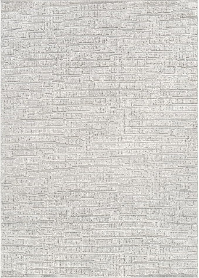 Modern Micro Loop Indoor Area Rugs for Living Room Bedroom Kitchen Geometric Pebble White 6x9 Luxury Durable Low and High Pile Non-Shedding Stain Resistant Soft Area Carpet 6 x 9