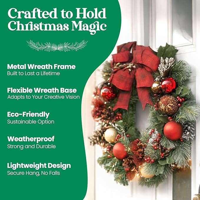 5-Pack 14 Inch Wire Wreath Frame – Round Metal Wreath Form with Ring Design for DIY Crafts, Floral Projects, and Home Decor – Dark Green Wire Frame for Christmas Holiday & Weddings