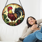 Stained Glass Window Hanging, Colorful Big Cock Sun Catcher for Window Door Home Decor, Chicken Suncatcher Christmas Mother's Day Birthday Gifts for Women Men Mom and Nana 15 in