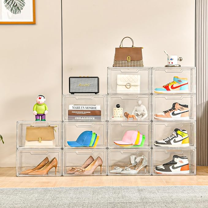 Magnetic Acrylic Clear Shoe Boxes – 360° Transparent Stackable Sneaker Storage & Organizer Box, Professional Shoe Display Case & Multipurpose Storage Bin for Closet (10pcs)
