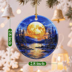 Christmas Ornaments, 2.8 Inch Ceramic Hanging Ornament, Christmas Tree Ornaments, Xmas Decorations, Holiday Decorations, Holiday Party Gifts, and Xmas Gift Ideas - Full Moon Over Forest Lake