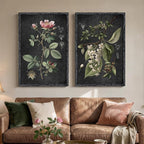Large Framed Vintage Botanical Wall Art Set of 2, Rustic Retro Dark Floral Canvas Paintings Prints, Antique Flower Pictures for Farmhouse Living Room Hallway Bedroom Dining Room Wall Decor, 24x36 Inch