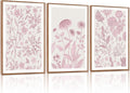 KAIRNE Floral Wall Art Set of 3,Framed Vintage Botanical Flower Canvas Prints,Pink and White Minimalist Wildflower Artwork,Modern Farmhouse Boho Decor for Living Room Bedroom Office Kitchen,16X24 inch