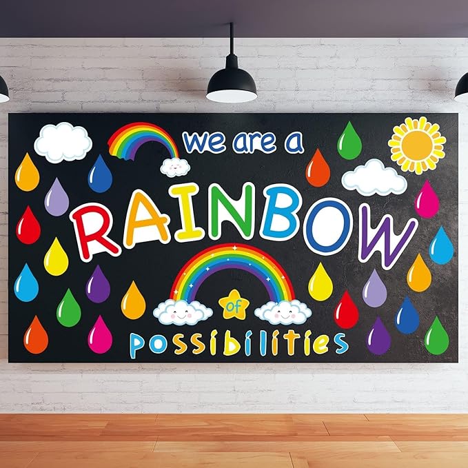 Motivational Rainbow Bulletin Board Cutouts, Hello Sunshine Inspirational Classroom Decoration We are a Rainbow of Possibilities Accents for School Chalkboards Wall Decor