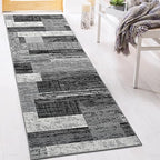 FlyDOIT Modern Geometric Patchwork Area Rug, 2.7x8 Grey Runner Rugs for Living Room, Rockwood Collection Indoor Rugs for Bedroom, Throw Carpet Floor Decor for Entryway Dining Room Office Nursery