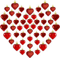 48PCS Heart Shaped Ornaments, Red Heart Shaped Ornaments, Valentines Heart Hanging Ornaments in 2 Sizes, Glossy Heart Baubles for Valentines Wedding Christmas Tree Party Decorations