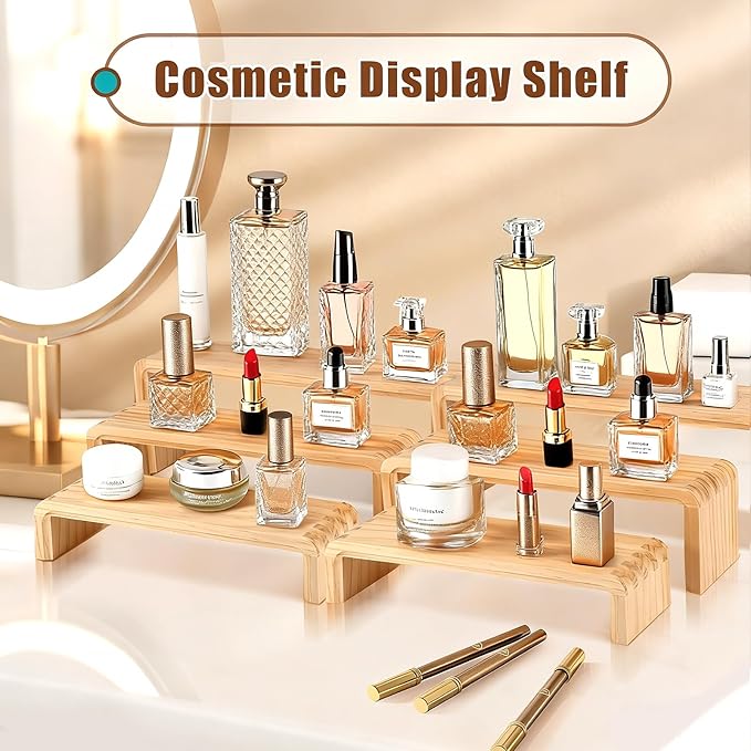 2 Sets, 6 PCS Total, Wood Risers Display Stand, Cupcake Dessert Cake Stand, Wooden Cologne Perfume Stands, Wood Riser for Kitchen Counter, Vendor Booth Display Items, Size: 9.4in, 10.6in, 11.8in (Natural Color)