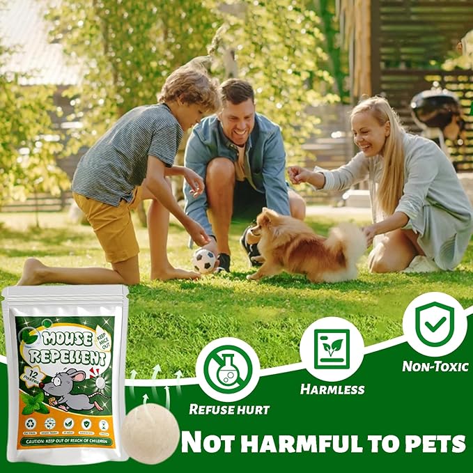 12 Pack,Natural Peppermint Oil Mice Repellent Indoor/Outdoor, Pest Control Moth Balls to Get Rid of Rats Mice Squirrels Rodent Spider Ant Mosquito Cockroach-Family & Pet Safe