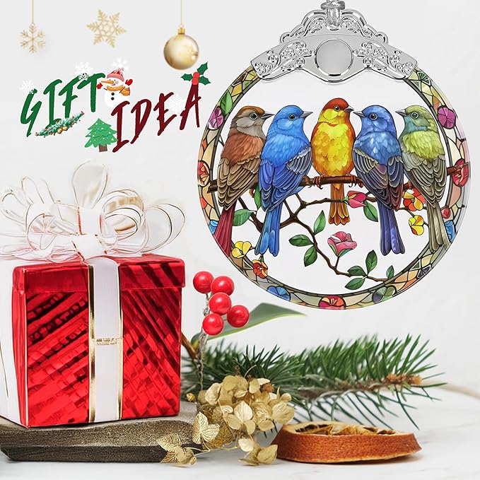 Christmas Ornaments - Stained Glass Christmas Decor - Birds Ornaments for Christmas Tree - Christmas Tree Ornament - Bird Lover Gift - Gifts for Friends - Xmas Gift Ideas - Gift Exchange