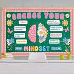 Growth Mindset Bulletin Board Classroom Decoration Boho Hippie Change Your Mindset Bulletin Board Set Spring Pastel Daisy Brain Butterfly Cutout Positive Saying Poster Decor for Back to School Teacher